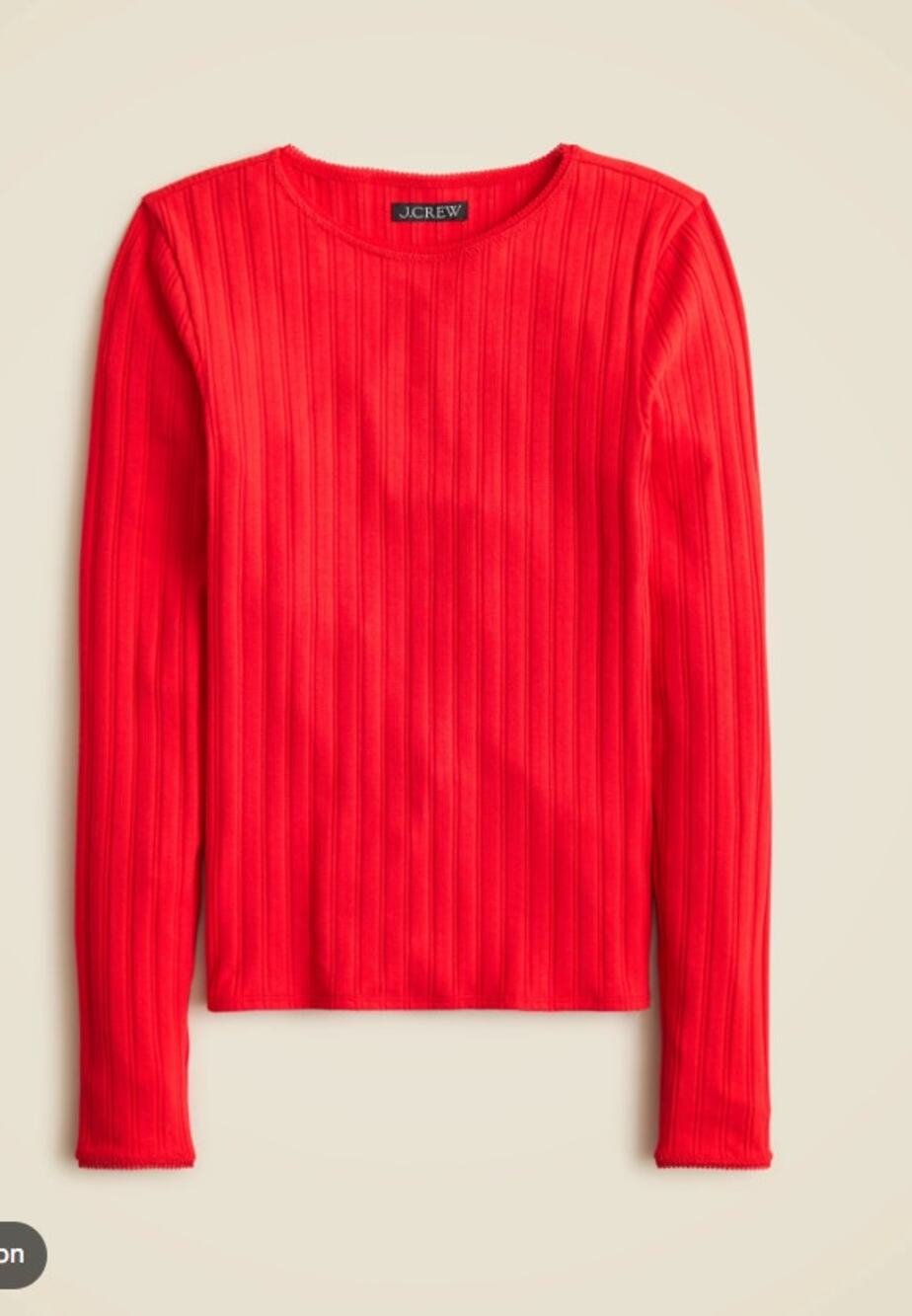 J.Crew Pointelle Long-Sleeve T-shirt in Red Womans M Ribbed Stretch Knit